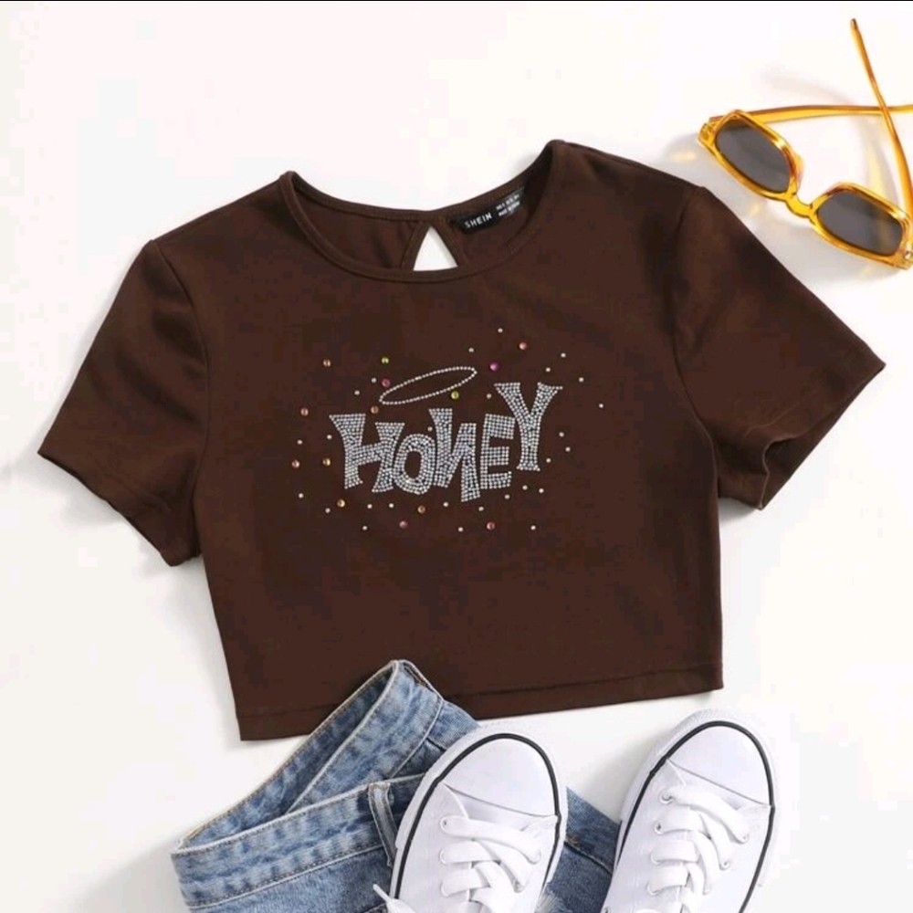 Shein Honey Rhinestone brown crop top (S)